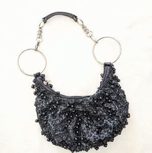 🖤 Vintage satin beaded little black moon bag 🖤